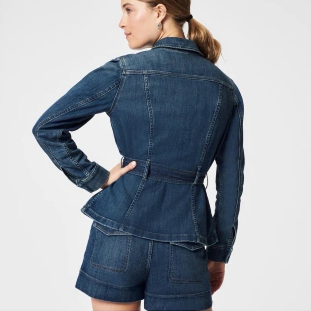 Spanx tie front denim shirt jacket sz 1X - Picture 3 of 7
